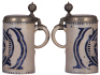 Stoneware stein, 10.2'' ht., mid 1700s, Westerw&Scaron;lder Walzenkrug, relief & incised, blue saltglaze, pewter lid dated 1811, lid is an old correct replacement. - 2