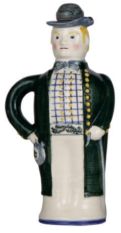 Max Roesler figural bottle, 10.7" ht., marked Max Roesler, 7741, c.1920s, Young Man, rare, excellent condition.  