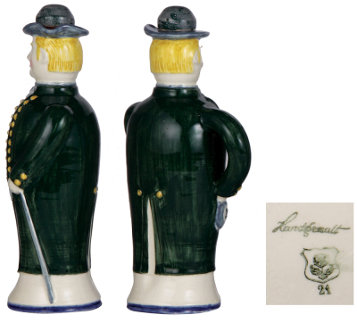 Max Roesler figural bottle, 10.7" ht., marked Max Roesler, 7741, c.1920s, Young Man, rare, excellent condition.   - 2