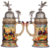 Regimental stein, .5L, 11.5'' ht., pottery, 2. Esk., Drag. Regt. No. 5, Hofgeismar, 1905 - 1908, two side scenes, roster, eagle thumblift, named to: Reserv. Pasold, mint. - 2