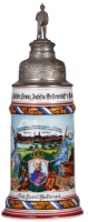 Regimental stein, .5L, 11.5'' ht., porcelain, 3. Comp., bayr, Inft. Regt. Nr. 13, Ingolstadt, 1906 - 1908, two side scenes, lion thumblift, named to: Joh. David Hufnagel, under handle; Gruss aus M&uuml;nchen, Erinnerung an mein Commando, lines in lithophane, o
