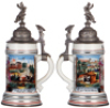 Regimental stein, .5L, 11.2'' ht., porcelain, 2. Comp., Telegraph, Batl. Nr. 3, Coblenz, 1899 - 1901, two side scenes, roster, eagle thumblift, named to: Reserv. Nuhn, six names on roster served in China, mint. - 2