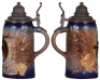 Stoneware stein, 1.0L, relief, marked 2783, Sarreguemines, artist Victor Kremer, Waidmann's Heil!, pewter lid, mint. - 2