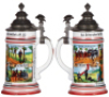 Regimental stein, .5L, 10.1'' ht., porcelain, 3. Komp., Telegraphen Bat. Nr. 2, Frankfurt a. O., 1905 - 1907, four side scenes, roster, eagle thumblift, named to: Pionier Wilhelm Schutz, mint. - 2