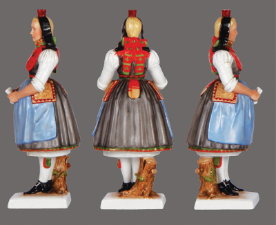 Pair Allach porcelain figurines, 9.0'' ht., marked SS Allach 53, artist: R. Forster; with, 9.0'' ht., marked: SS Allach 54, artist: R. Forster, Hessisches Bauernpaar, mint. - 3