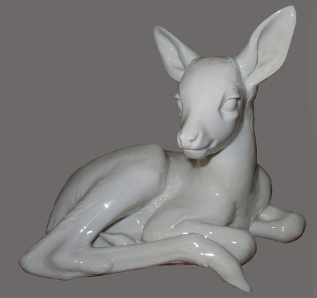 Allach porcelain figure, 6.3'' h., number 41, marked Prof. Th. KŠrner, Lying Fawn, very small flake on bottom edge.