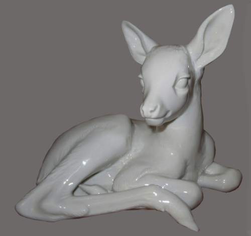 Allach porcelain figure, 6.3'' h., number 41, marked Prof. Th. K&Scaron;rner, Lying Fawn, very small flake on bottom edge.