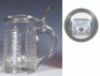Glass stein, .5L, mold blown, clear, porcelain inlaid lid: F&uuml;nf Mark 1874, mint. - 2