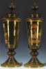 Glass pokal, 21.3'' ht., blown, amber, applied glass prunts, hand-painted, Knight on horseback, set-on lid, mint. - 2