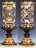 Pair glass roemers, 9.3'' ht., blown, amber, hand-painted, prunts, glass beads, gilded, one small glass bead missing, very good condition. - 3