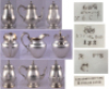 Four silver items, tray, 12.5'' d., 770g., marked: Markus & Co., New York, sterling; with, water pitcher, 8.5'' ht., 585g., marked: R.W.M., sterling; with, teapot, 8.5'' ht., 755g., marked: Spaulding-Gorham, sterling; with, coffee pot, 9.4'' ht., 800g., b - 2