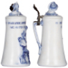 Porcelain stein, 1.0L, 11.3'' ht., relief, 379, hand-painted, pate-sur-pate, porcelain lid, faint hairline from top rim into the verse. - 2