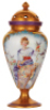 Porcelain pokal, 15.0'' ht., hand-painted, marked: W. G. & Co., France, artist signed Anna Huppert, June 12, 1900, beautiful woman with birds and flowers, set-on lid, interior factory firing line on side, gilding flakes on lid.&nbsp; &nbsp;300-600