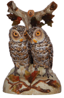 Porcelain figurine, 10.0'' ht., marked E. Bohne S&scaron;hne, Owls, lamp base, very good repair of small flakes.&Ecirc; &Ecirc;&Ecirc;