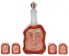 Porcelain Character bottle set, 8.3'' ht., marked: E. Bohne S&scaron;hne, Monk, with four schnapps cups, 1.7'' ht., all excellent condition.&Ecirc;&Ecirc;