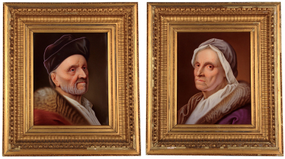 Pair K.P.M. porcelain plaques, 12.1'' x 15.2'', 21.2'' x 20.0'' with frames, hand-painted, marked K.P.M., first is signed A. Deckelmann, MŸnchen, frames have some chips, porcelain excellent condition.Ê