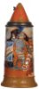 Mettlach stein, .5L, 2580, etched, by H. Schlitt, inlaid lid, mint.