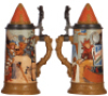 Mettlach stein, .5L, 2580, etched, by H. Schlitt, inlaid lid, mint. - 2