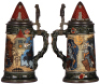 Mettlach stein, .5L, 2382, etched, by H. Schlitt, inlaid lid, mint. - 2