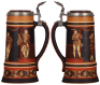 Mettlach stein, 1.0L, 2255, etched, Etruscan, inlaid lid, mint. - 2