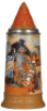 Mettlach stein, 1.0L, 2580, etched, by H. Schlitt, inlaid lid, mint.