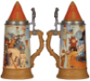 Mettlach stein, 1.0L, 2580, etched, by H. Schlitt, inlaid lid, mint. - 2