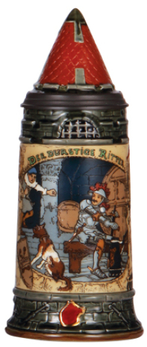 Mettlach stein, 1.0L, 2382, etched, by H. Schlitt, inlaid lid, mint.&nbsp;