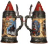 Mettlach stein, 1.0L, 2382, etched, by H. Schlitt, inlaid lid, mint.&nbsp; - 2