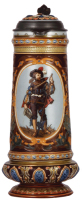 Mettlach stein, 1.5L, 13.2'' ht., 2104, etched, inlaid lid, mint.