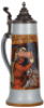 Mettlach stein, 2.8L, 17.0'' ht., 2921, etched, original pewter lid marked Pauson M&uuml;nchen, mint.