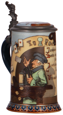 Mettlach stein, .5L, 2090, etched, by H. Schlitt, inlaid lid, mint.