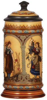 Mettlach stein, .5L, 1972, etched & decorated relief, inlaid lid, a little interior browning, otherwise mint.