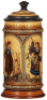 Mettlach stein, .5L, 1972, etched & decorated relief, inlaid lid, a little interior browning, otherwise mint.