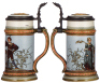 Mettlach stein, .5L, 1725, etched, by C. Warth, inlaid lid, mint. - 2