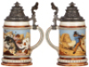Mettlach stein, .5L, 1132, etched, original pewter lid, mint. - 2