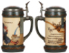 Mettlach stein, 1.0L, 3089, etched, by H. Schlitt, inlaid lid, mint. - 2