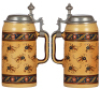Mettlach stein, 1.0L, 1892, etched, mosaic, original pewter lid, mint. - 2