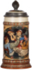 Mettlach stein, .5L, 2716, etched, by F. Quidenus, inlaid lid, mint.