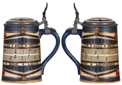 Mettlach stein, .5L, 2097, etched, by Otto Hupp, inlaid lid, mint. - 2