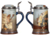 Mettlach stein, 1.0L, 2090, etched, by H. Schlitt, inlaid lid, mint. - 2