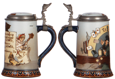 Mettlach stein, .3L, 2090, etched, by H. Schlitt, inlaid lid, interior browning, otherwise mint. - 2