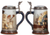Mettlach stein, .3L, 2090, etched, by H. Schlitt, inlaid lid, interior browning, otherwise mint. - 2
