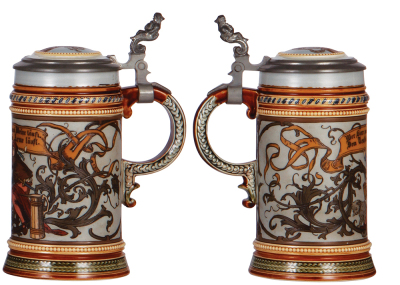 Mettlach stein, .5L, 1947, etched, inlaid lid, mint. - 2