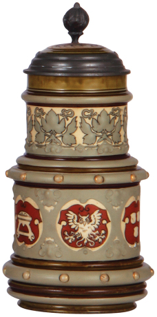 Mettlach stein, .5L, 2012, etched, Art Nouveau, inlaid lid, mint.