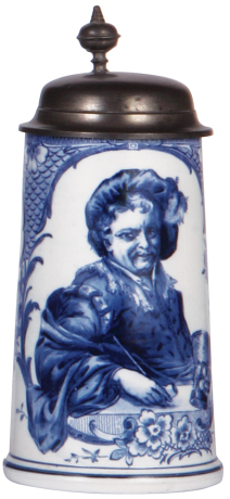 Mettlach stein, .5L, 5189, Delft, pewter lid, mint.