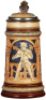 Mettlach stein, .5L, 2131, relief, inlaid lid, mint.