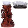 Black Forest wood carving, 15.5'' x 10.5'' x 9.5'', with glass bowl, 17.2'', carved in Brienz, Switzerland, c.1900, Dog walking through foliage over hidden bird, glass bowl has etching, chips and leaves repaired.&nbsp;&nbsp; - 3