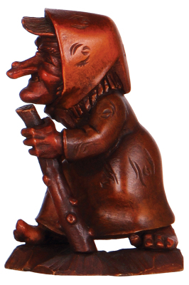 Black Forest wood carved figurine, 6.1'' ht., mid 1900s, linden wood, made in Germany, old woman, good condition.Ê - 2