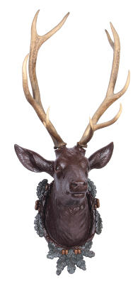 Black Forest wood carving, Stag head, 17.5" ht., 23.0" w.,Êwith antlers 45.0" ht., carved in Germany, early 1900s, linden wood, textured finish, original removeable antlers, excellent quality & condition.