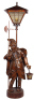 Black Forest wood carved lamp, 58.0" ht., linden wood, carved in Germany, Night Watchman, metal lamp post & lantern, mid to late 1900s, rewired & working, very good quality & condition.